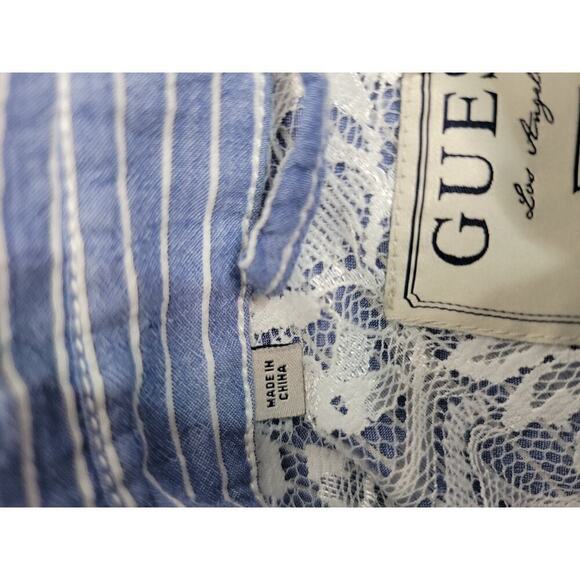 Guess Los Angeles Shirt Womens SZ M Blue White Striped Long sleeve Snap Pocket - Picture 10 of 13